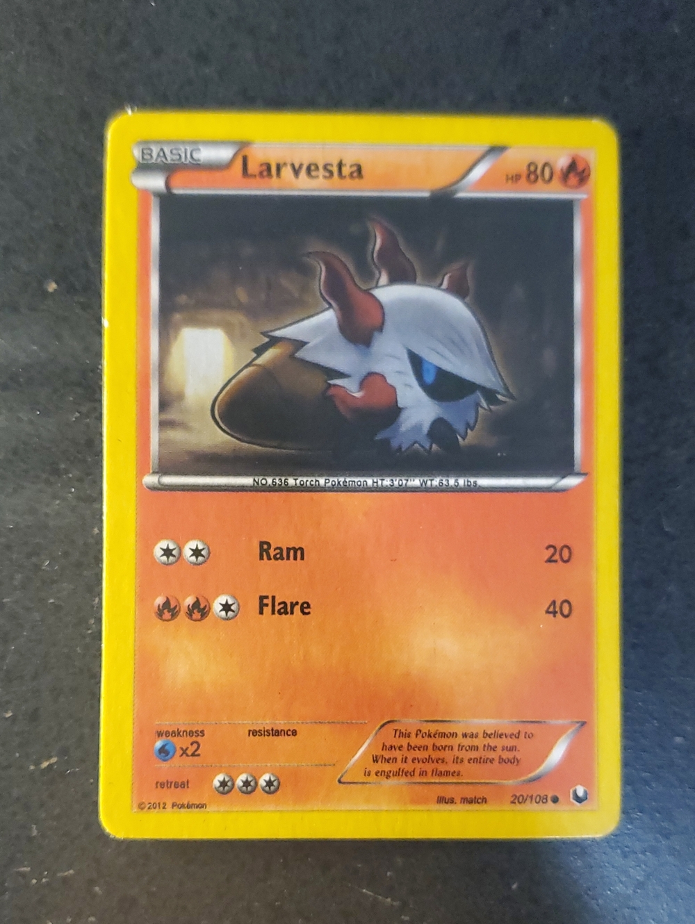Pokemon Larvesta Trading Card – Orange and Yellow